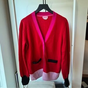 kate spade | Red Colorblock Cardigan with Pink & Black Trim